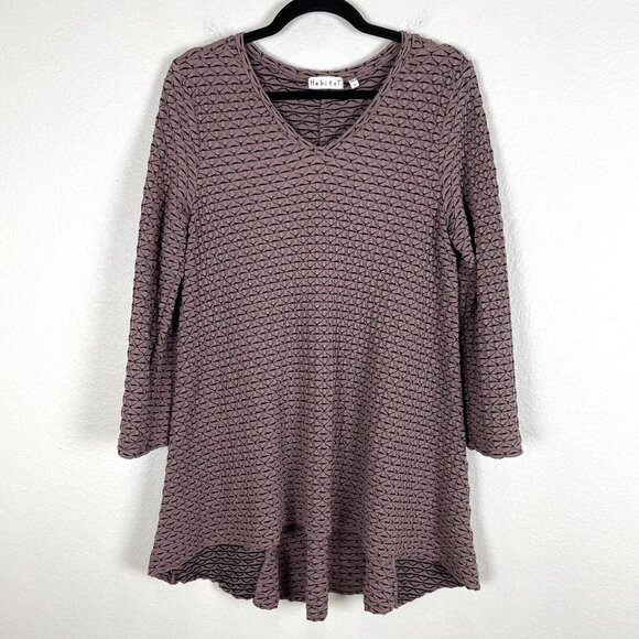 Habitat Womens Small Brown Textured Tunic Top Long Sleeve V Neck Shirt Stretch - Picture 6 of 15